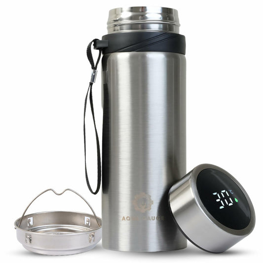 Aqua Gauge Stainless Steel Thermal Bottle 600mL Digital Temp Display Silver