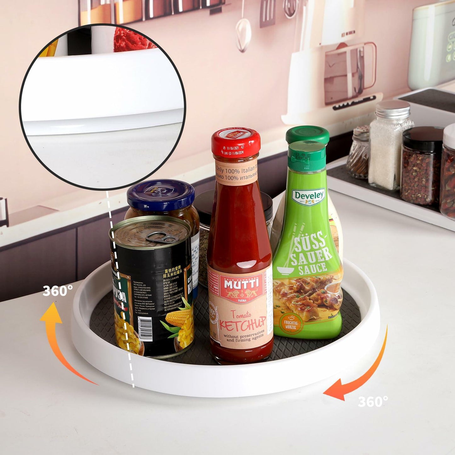 AngieQH 4-Pack 10" Anti Slip Lazy Susan Organizer Set White Plastic