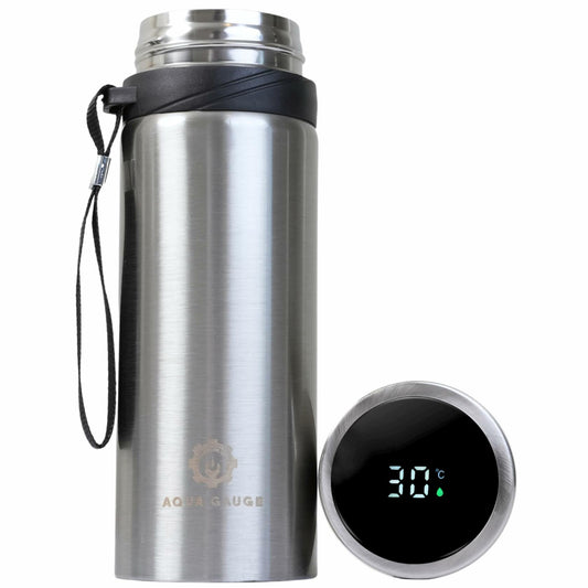 Aqua Gauge Stainless Steel Thermal Bottle 600mL Digital Temp Display Silver