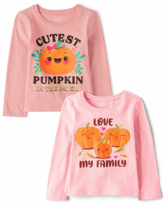 The Children's Place Baby Girls Long Sleeve Graphic TShirts 2Pack Pumpkin 12-18M