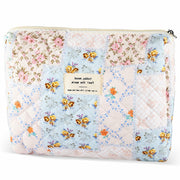 URSKYTOUS Cotton Quilted Large Floral Makeup Bag Flower Portable