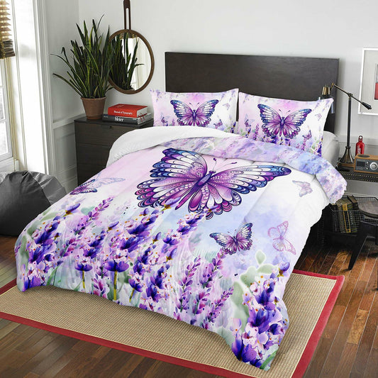AILONEN Twin Butterfly Comforter Set Girls Lavender Purple 3 Pieces