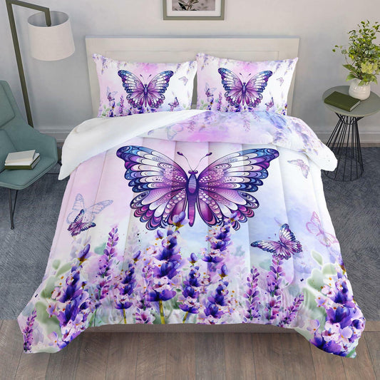 AILONEN Twin Butterfly Comforter Set Girls Lavender Purple 3 Pieces