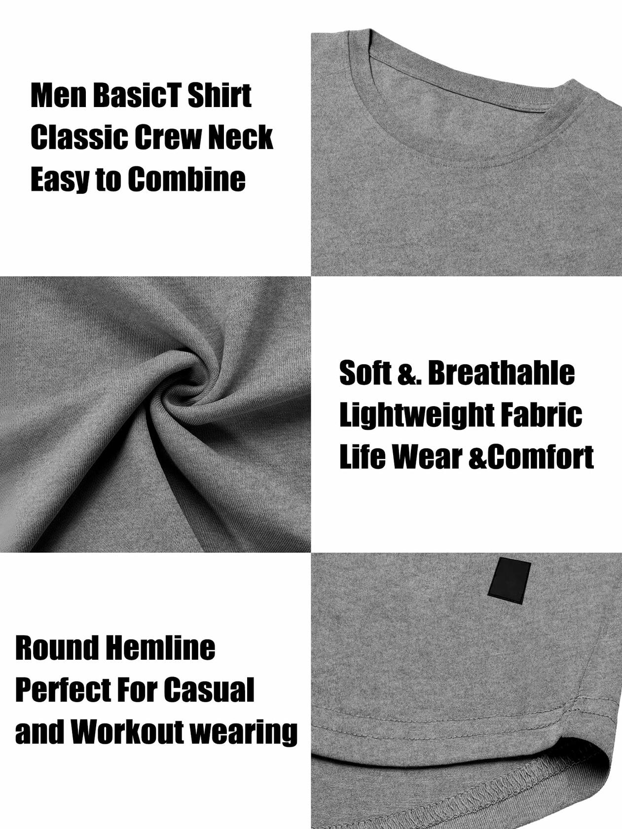 Comdecevis Muscle Big Tall T Shirt Men Gym Workout Long Sleeve Light Grey 3XL