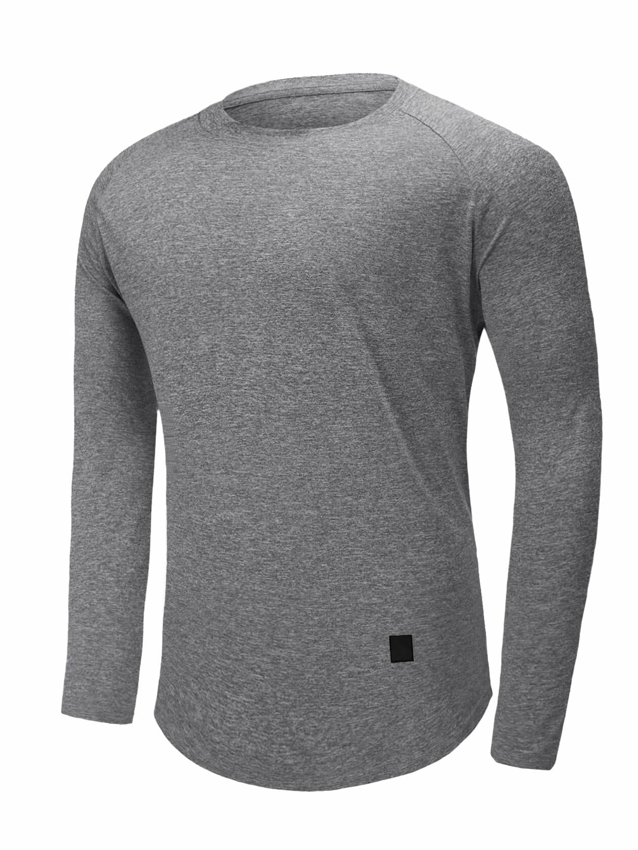 Comdecevis Muscle Big Tall T Shirt Men Gym Workout Long Sleeve Light Grey 3XL