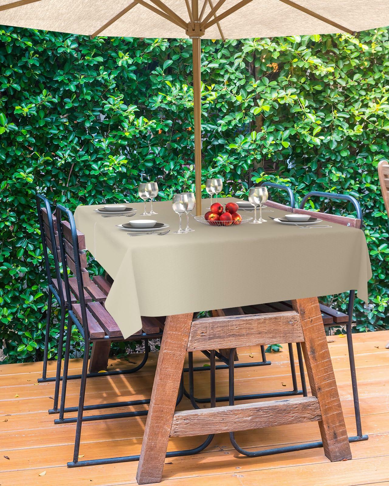 Outdoor Tablecloth Khaki Ombre Rectangle 60x84 with Umbrella Hole Zipper