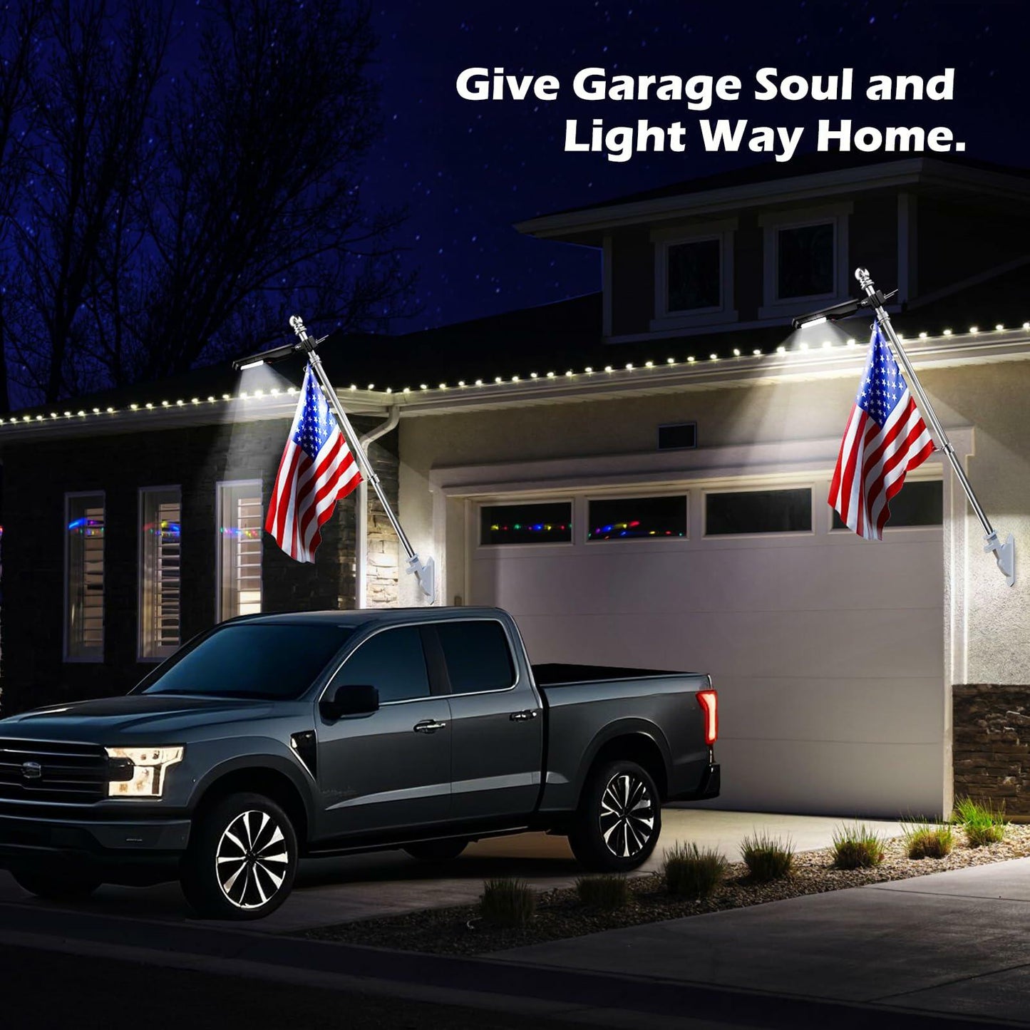 [Like New] Brightown Solar Flag Pole Light 3600mAh LED IP65 Waterproof Black