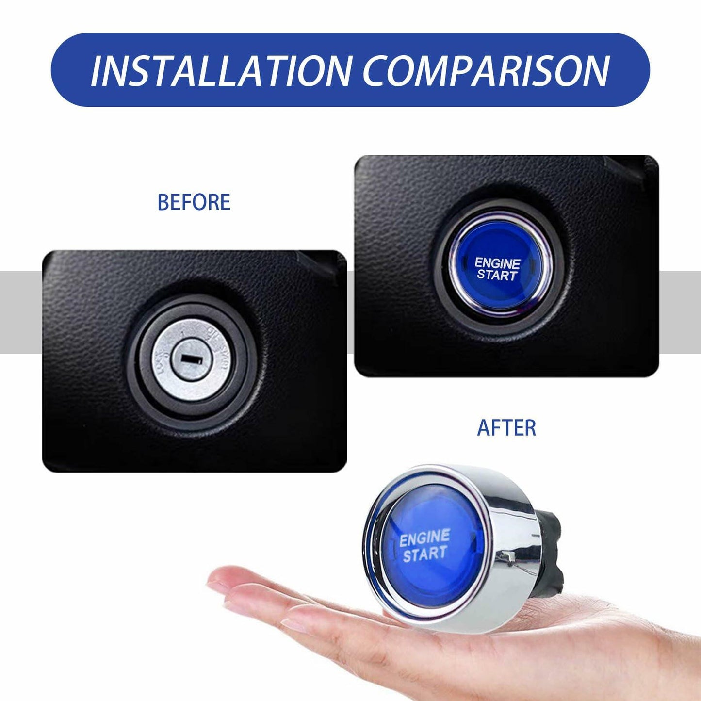 [Like_new] DYEKNEE 12V Keyless One-Touch Start Switch 3 Pin Blue Engine Ignition