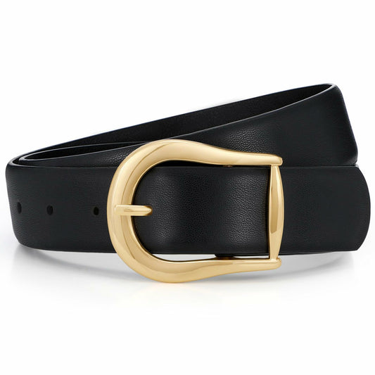WHIPPY Women's Leather Waist Belt Gold Buckle Black Size XXL