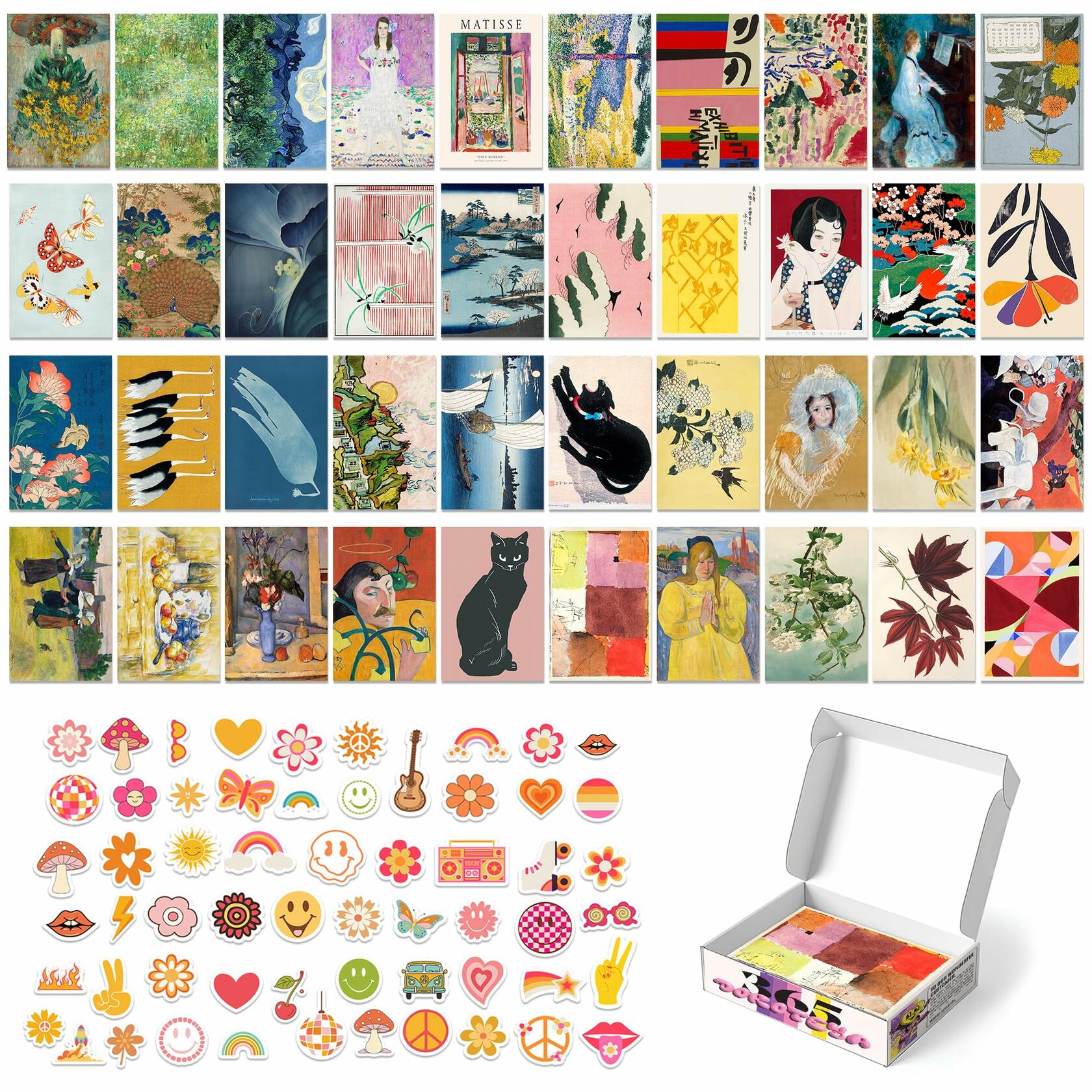 365DoRoTeYa Colorful Boho Wall Art Prints 40PCS Vintage Cottagecore Decor