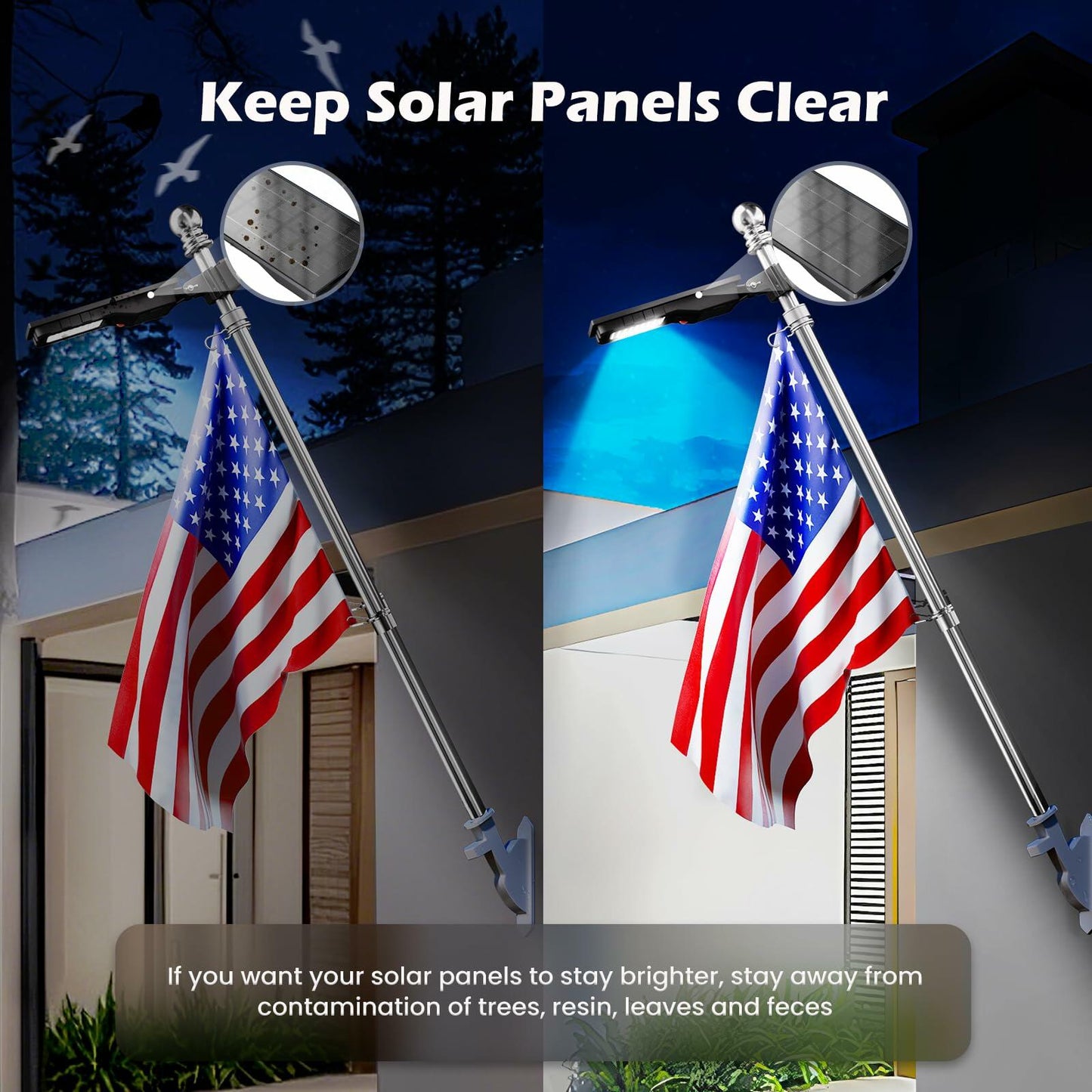 [Like New] Brightown Solar Flag Pole Light 3600mAh LED IP65 Waterproof Black