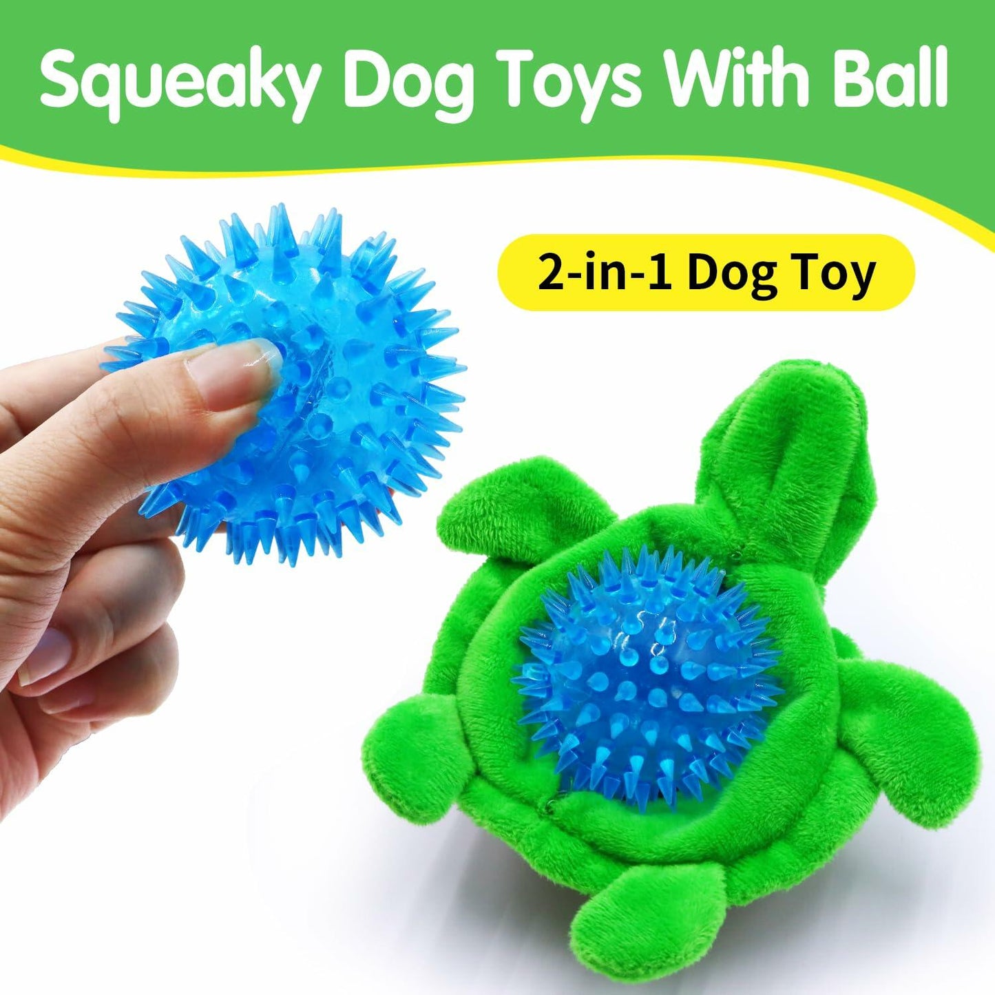 [Like New] Aqezd Turtle Small Dog Squeaky Toy with Ball 2-in-1 Plush BPA-Free