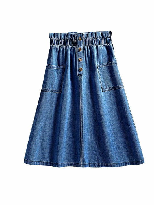 COZYEASE Girls Paperbag High Waist A Line Denim Skirt Dark Wash Size 11-12Y