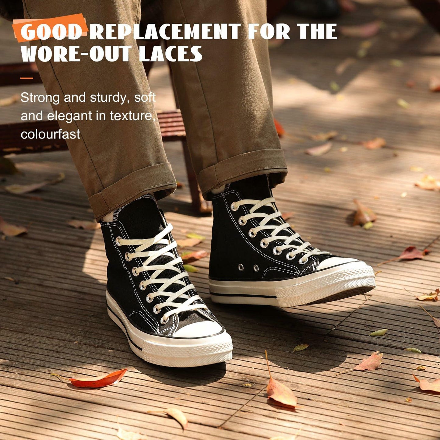 Handshop 2 Pairs Flat Waxed Shoe Laces 7mm Wide Beige 180cm