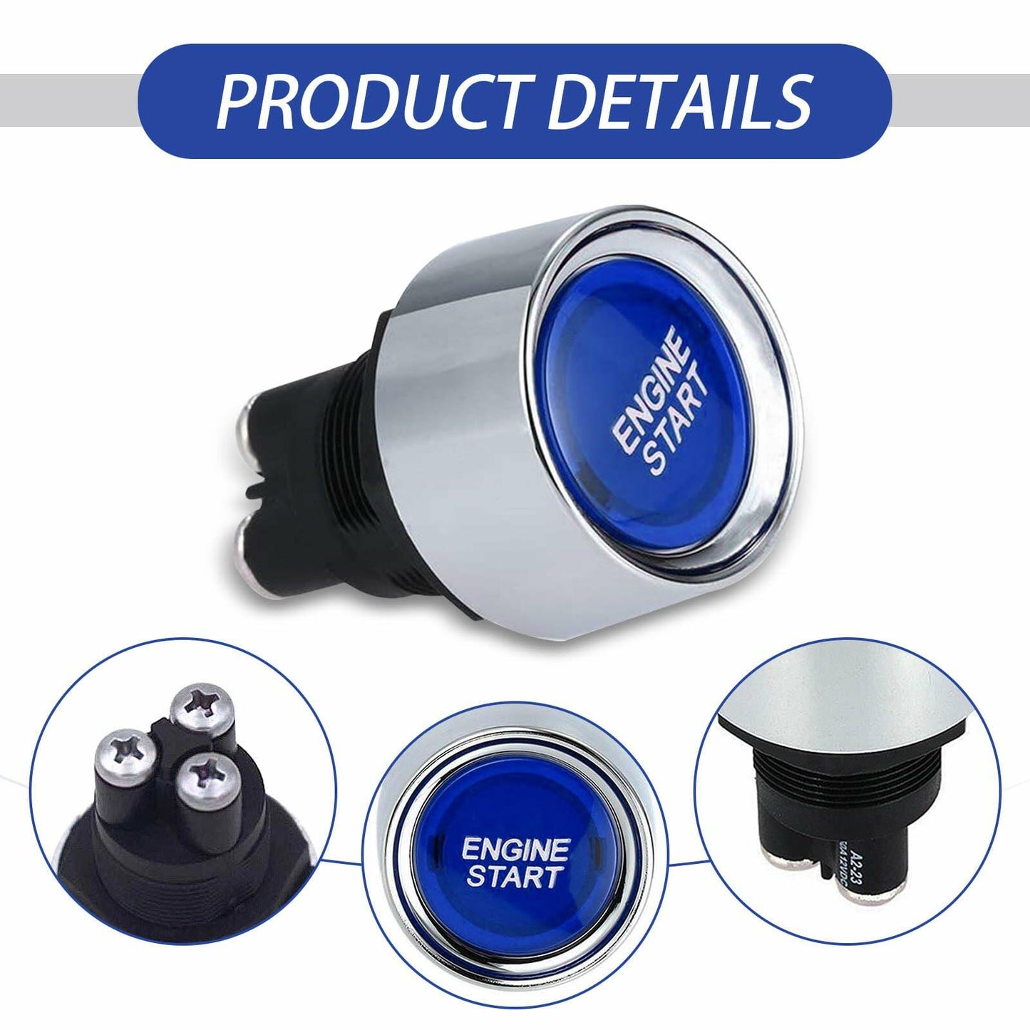 [Like_new] DYEKNEE 12V Keyless One-Touch Start Switch 3 Pin Blue Engine Ignition