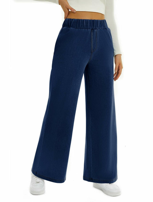 FireSwan Women's Wide Leg Jeans Mid Rise Elastic Waist Dark Wash