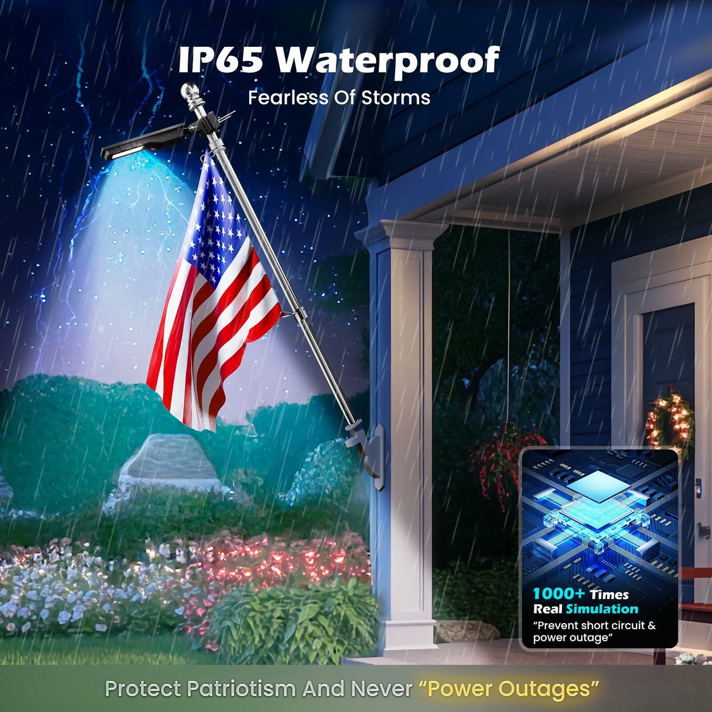 [Like New] Brightown Solar Flag Pole Light 3600mAh LED IP65 Waterproof Black