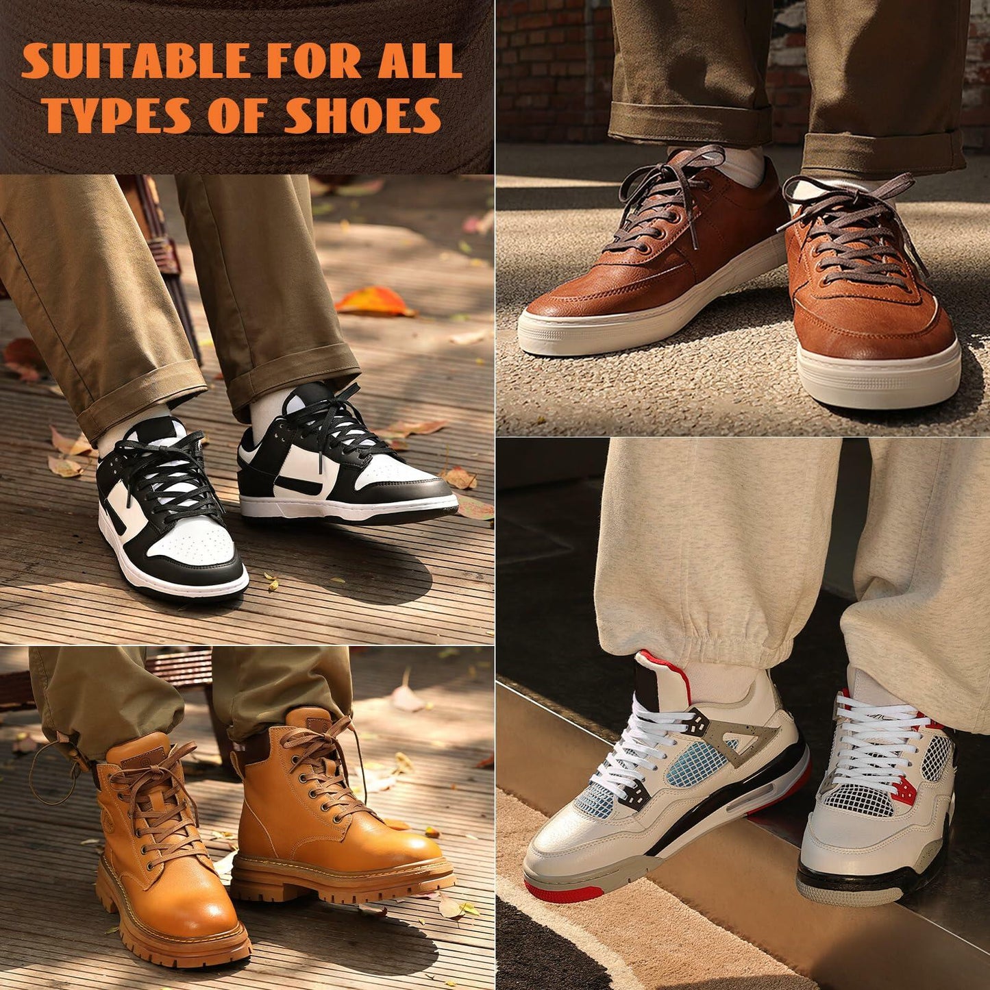 Handshop 2 Pairs Flat Waxed Shoe Laces 7mm Wide Beige 180cm