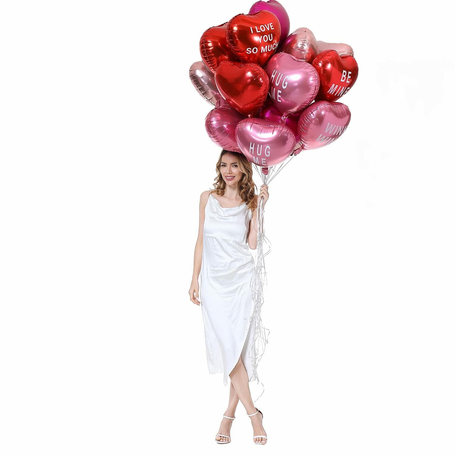 Heart Balloons 18" Foil Mylar Love Balloons Hot Pink Macaron Pink 24 Pcs