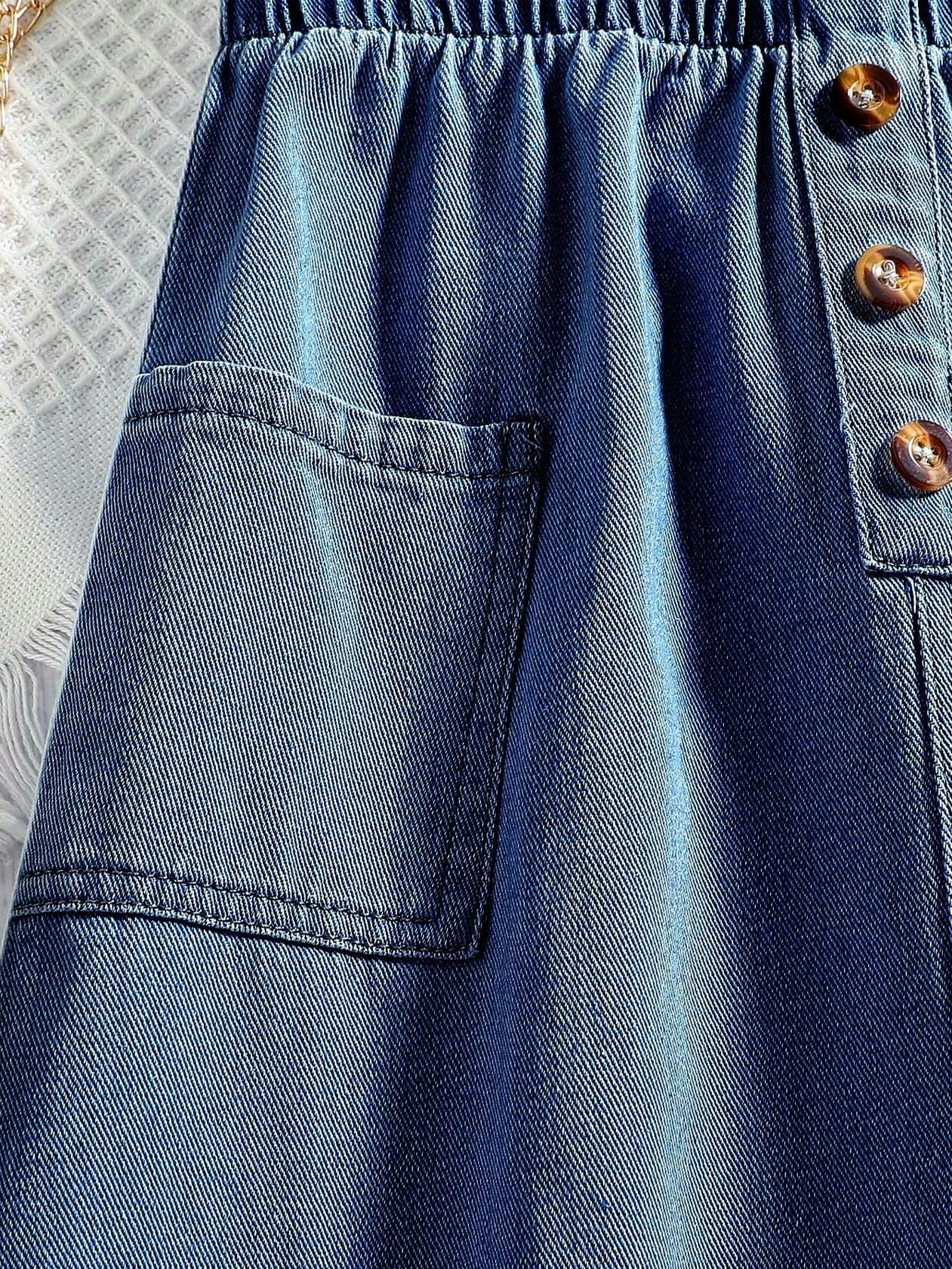 COZYEASE Girls Paperbag High Waist A Line Denim Skirt Dark Wash Size 11-12Y