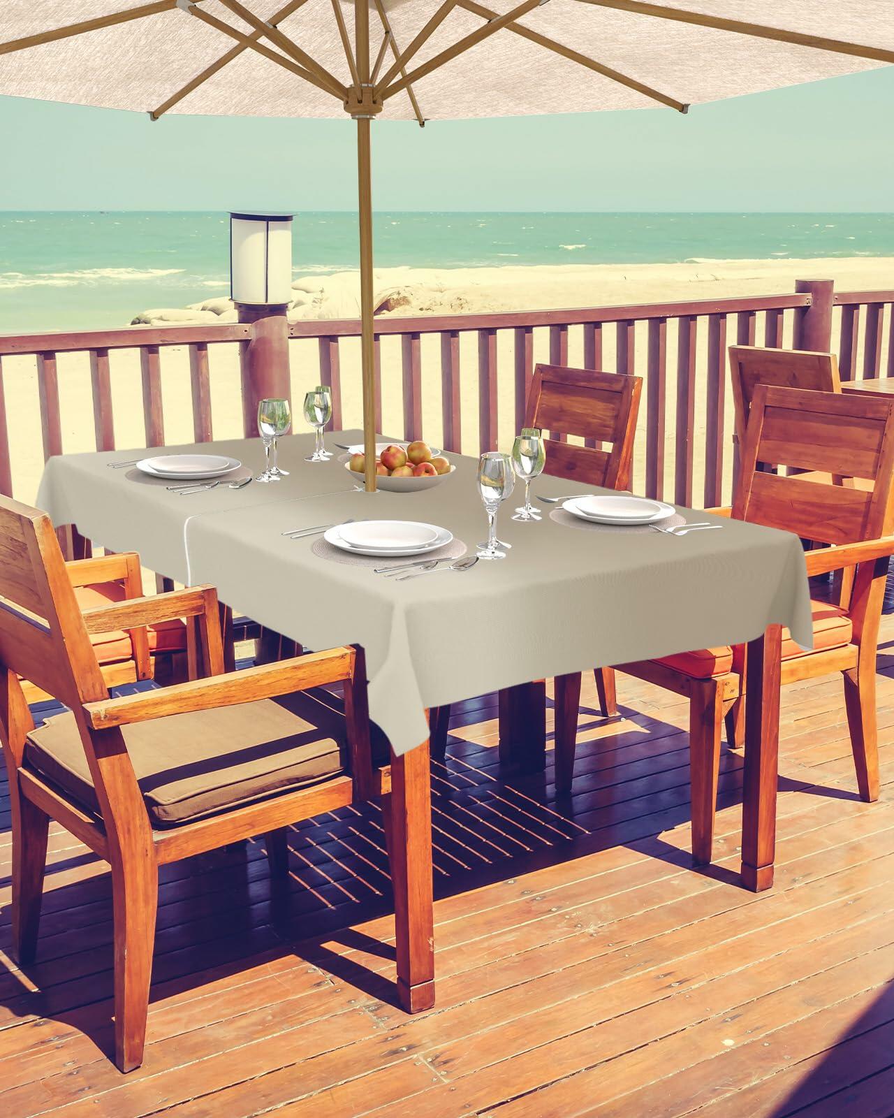 Outdoor Tablecloth Khaki Ombre Rectangle 60x84 with Umbrella Hole Zipper