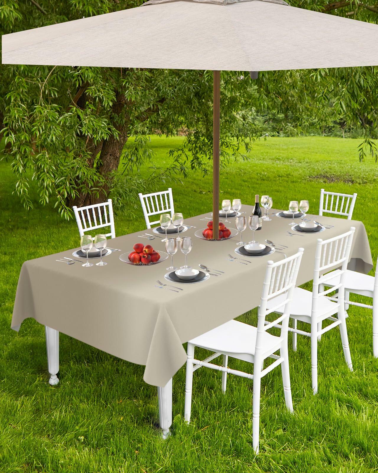 Outdoor Tablecloth Khaki Ombre Rectangle 60x84 with Umbrella Hole Zipper