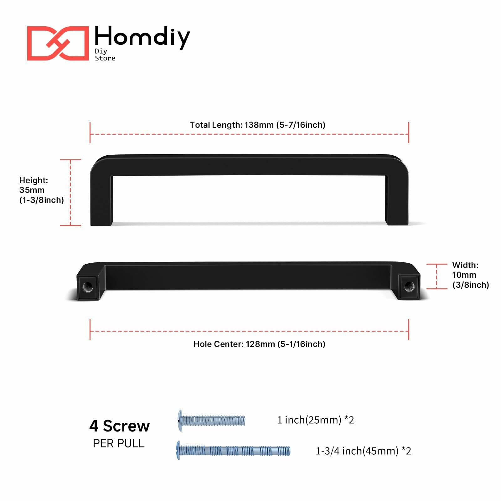 homdiy 25Pack 5in Black Stainless Steel Cabinet Handles Modern Drawer Pulls
