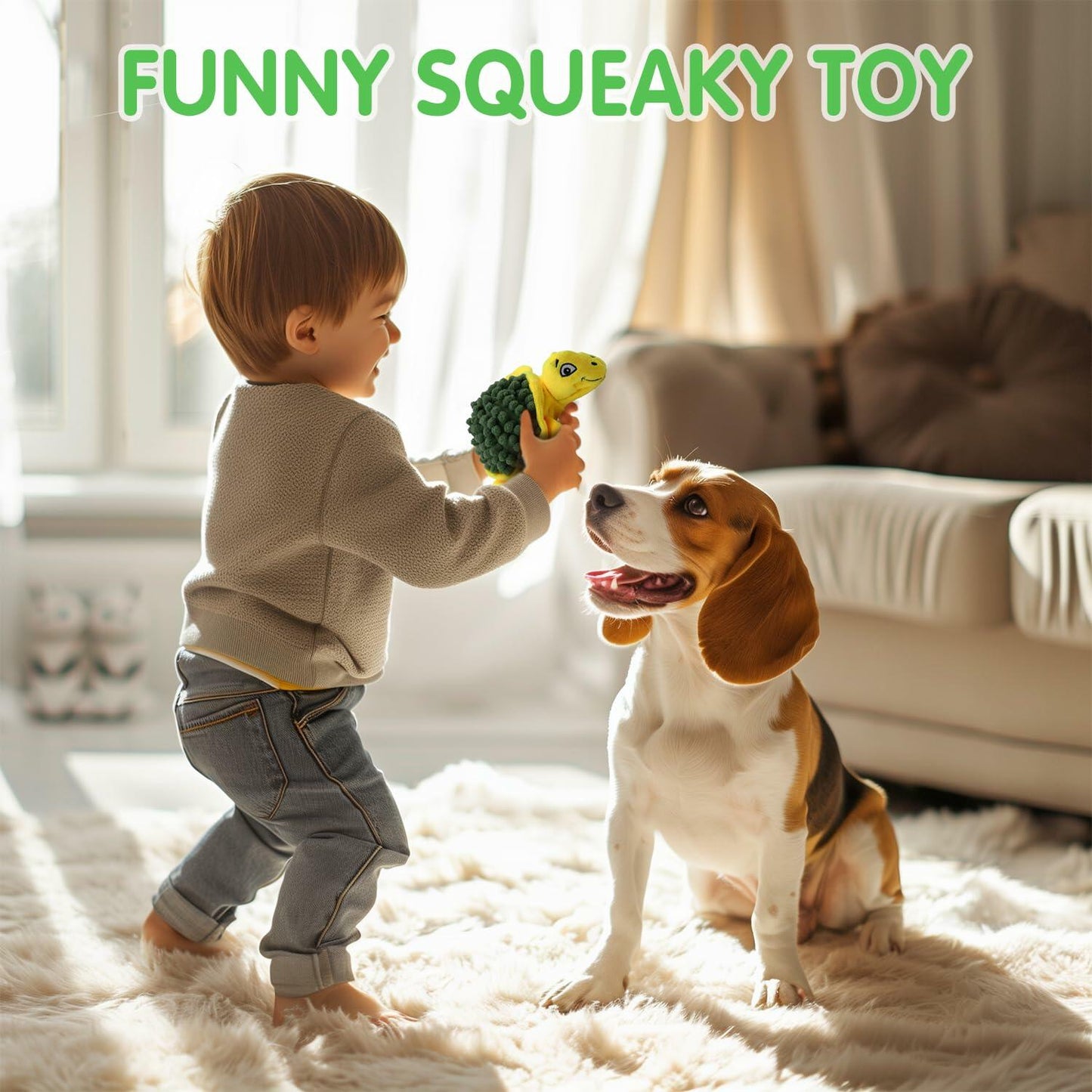 [Like New] Aqezd Turtle Small Dog Squeaky Toy 2-in-1 Plush BPA-Free Rubber Core