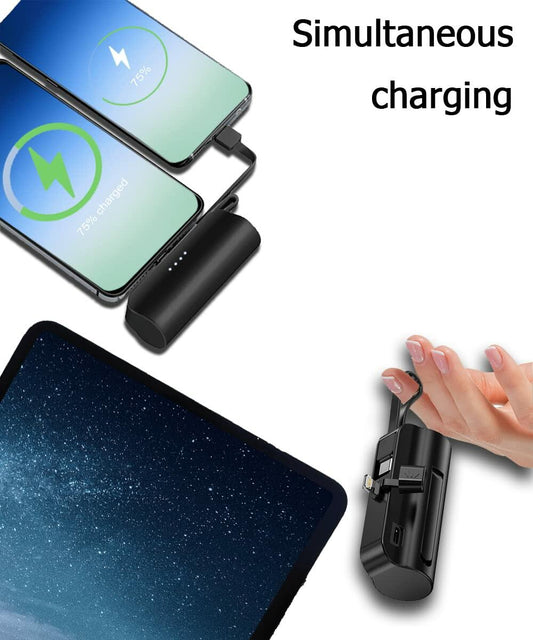 [Like_new] Mini Portable Charger 5000mAh USB-C Power Bank Black Compatible iPhone