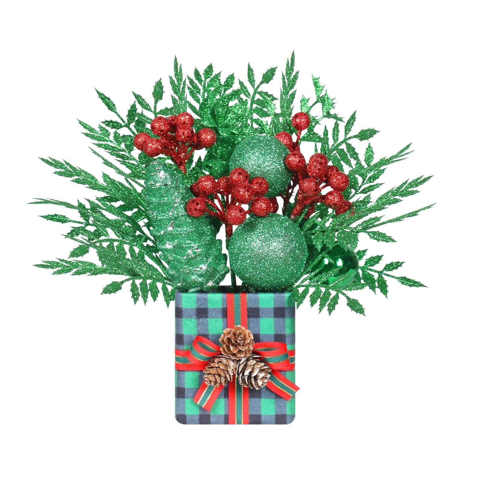[Like New] Super Holiday Buffalo Check Plaid Green Glitter Mini Christmas Tree Small