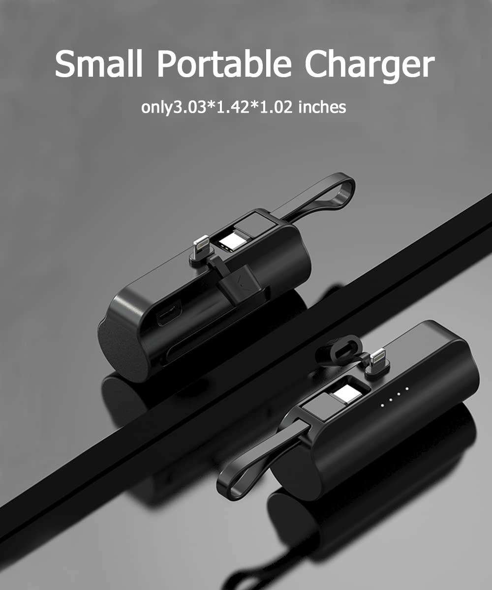[Like_new] Mini Portable Charger 5000mAh USB-C Power Bank Black Compatible iPhone