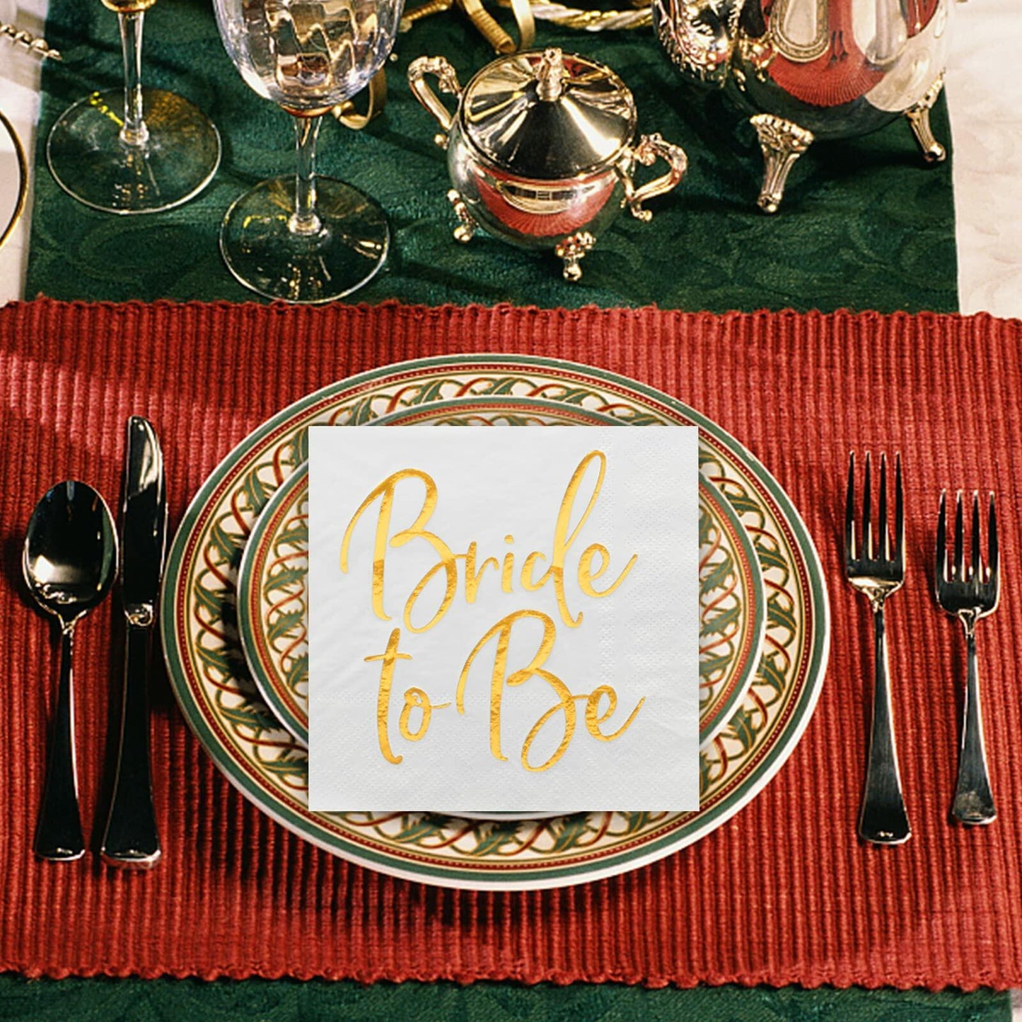 Apriciti Wedding Napkins White Gold Foil Miss to Mrs 50 Pack Disposable