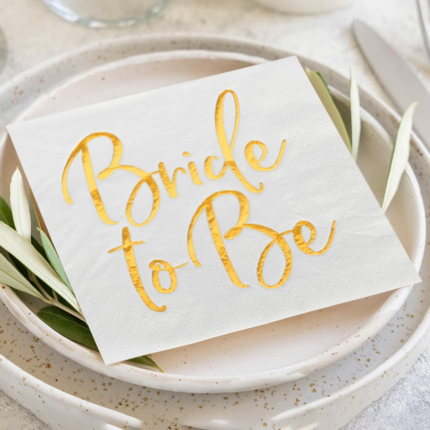 Apriciti Wedding Napkins White Gold Foil Miss to Mrs 50 Pack Disposable