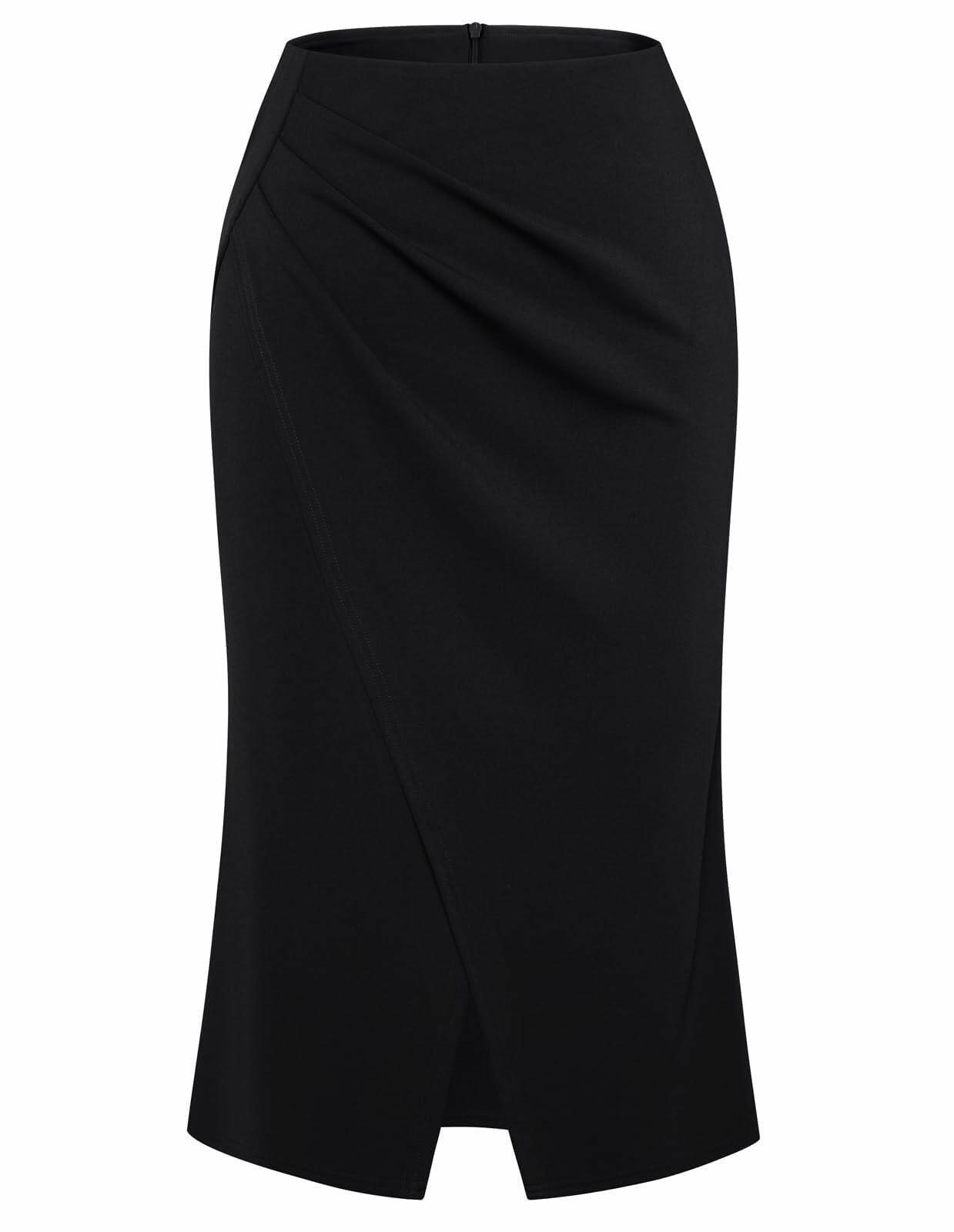 Belle Poque Women's Vintage Wrap Pencil Skirt Knee Length Tummy Control Black M