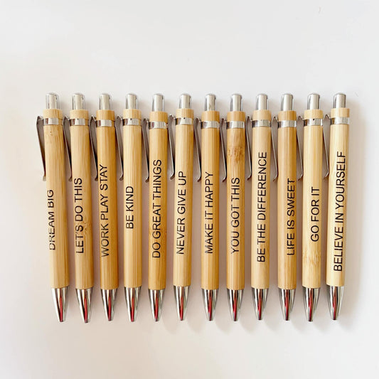 Jxueych Bamboo Retractable Ballpoint Pens 12 Pack Black Ink 1mm Motivational