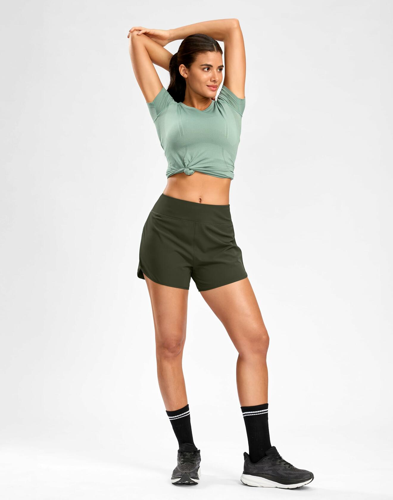 G Gradual Women's Running Shorts Mesh Liner Phone Pockets Olive Size XXS