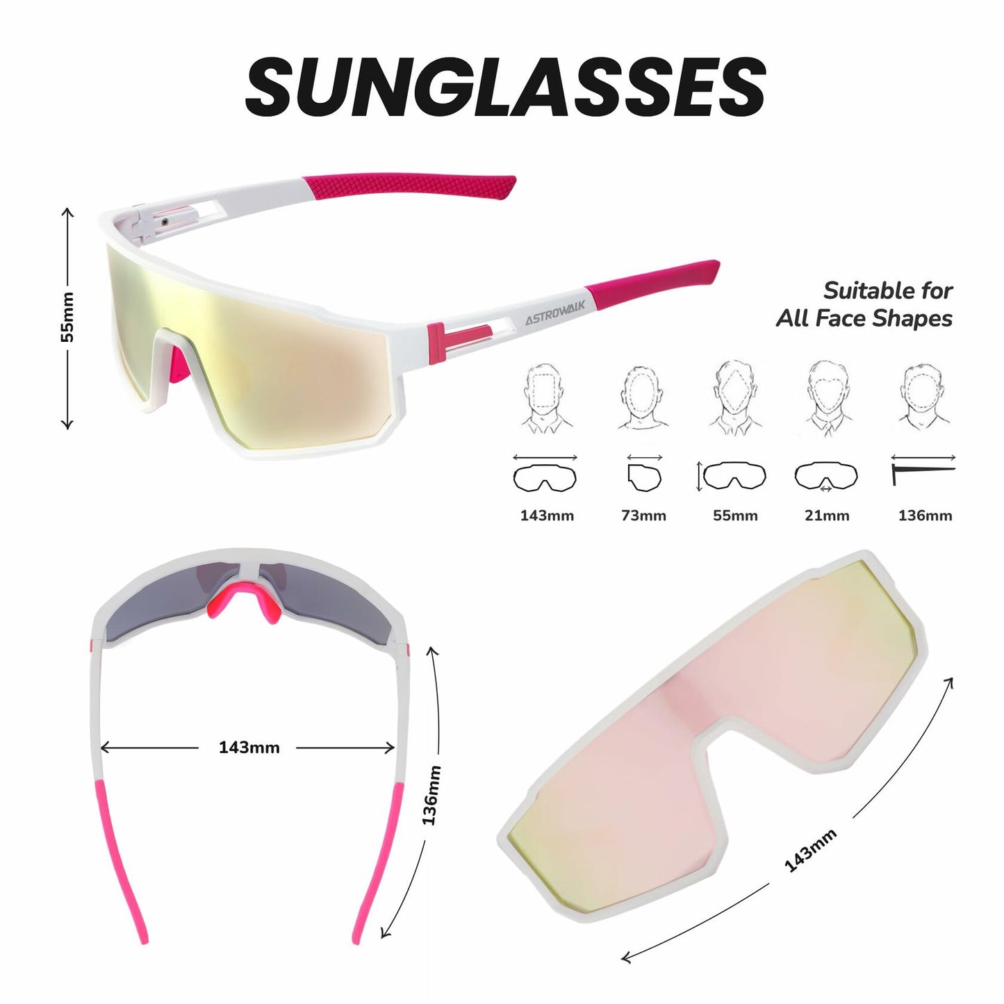 Generic Astrowalk Cycling Goggles UV Protection Multi-Sport Grey