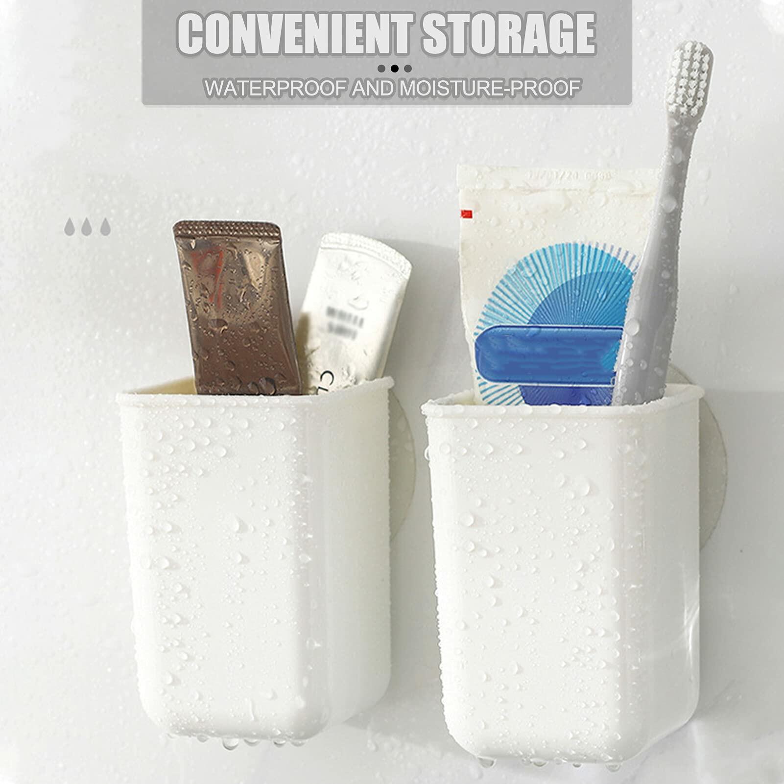 ORIJOYNA 2 Pack Wall Mounted Self-Adhesive Toothbrush Holder White