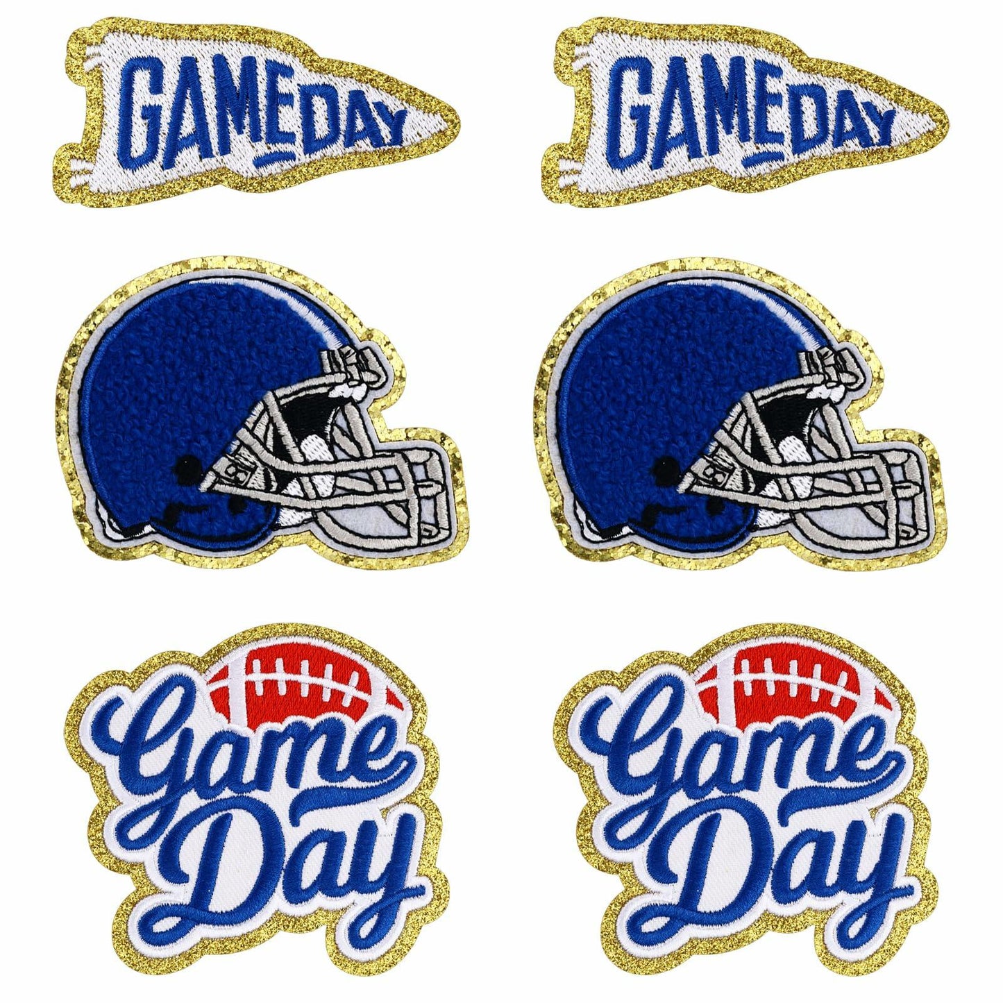 Tmtains Football Helmet Iron-On Patches Blue 6Pc Embroidered Game Day