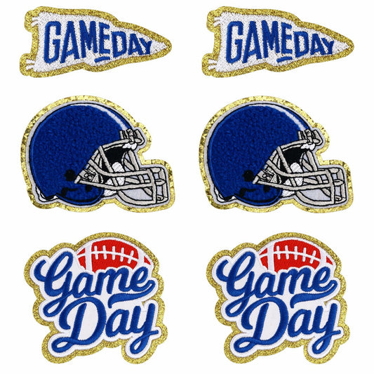 Tmtains Football Helmet Iron-On Patches Blue 6Pc Embroidered Game Day