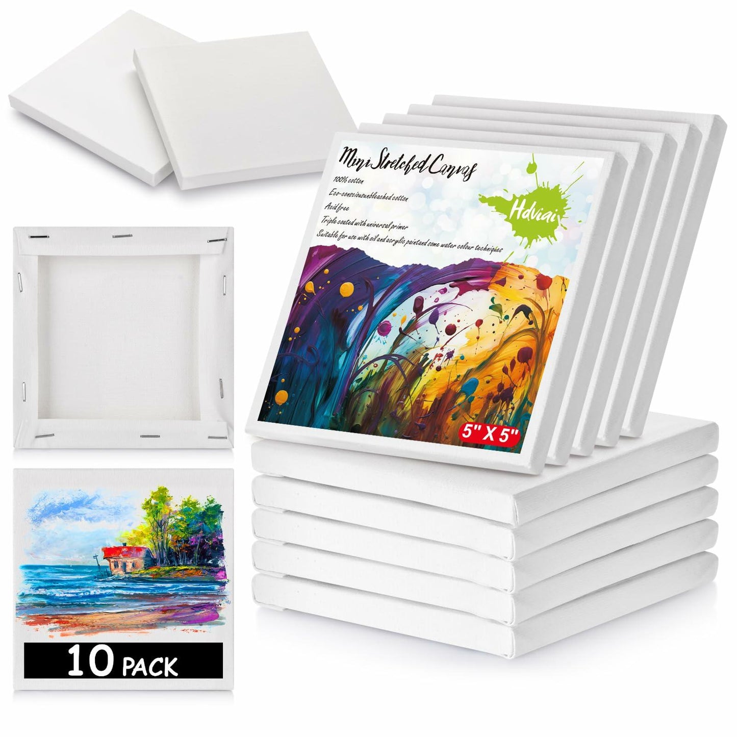 12PCS Mini Canvas and Easel Set 3x3in Cotton Small Square Canvases Art