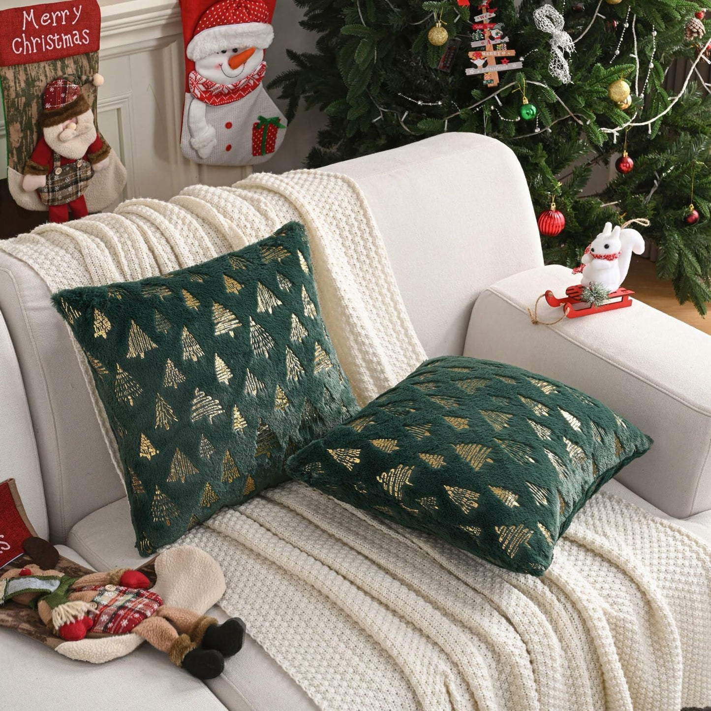 FUTEI Christmas Tree Green Throw Pillow Covers Set of 2 20x20 Inch