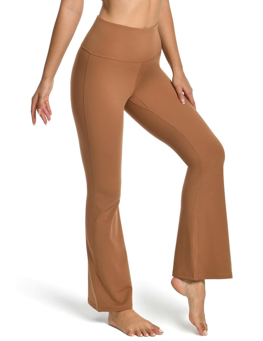 YUNOGA Women’s High Waist Bootcut (Flared) Leggings in Roasted Brown, Size L