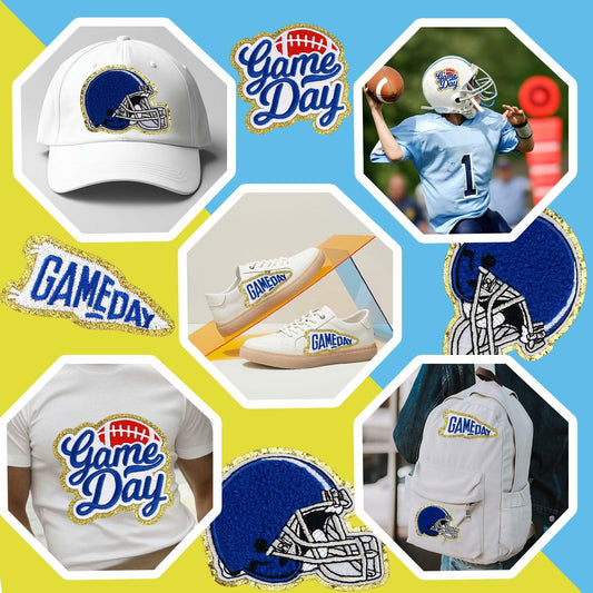 Tmtains Football Helmet Iron-On Patches Blue 6Pc Embroidered Game Day