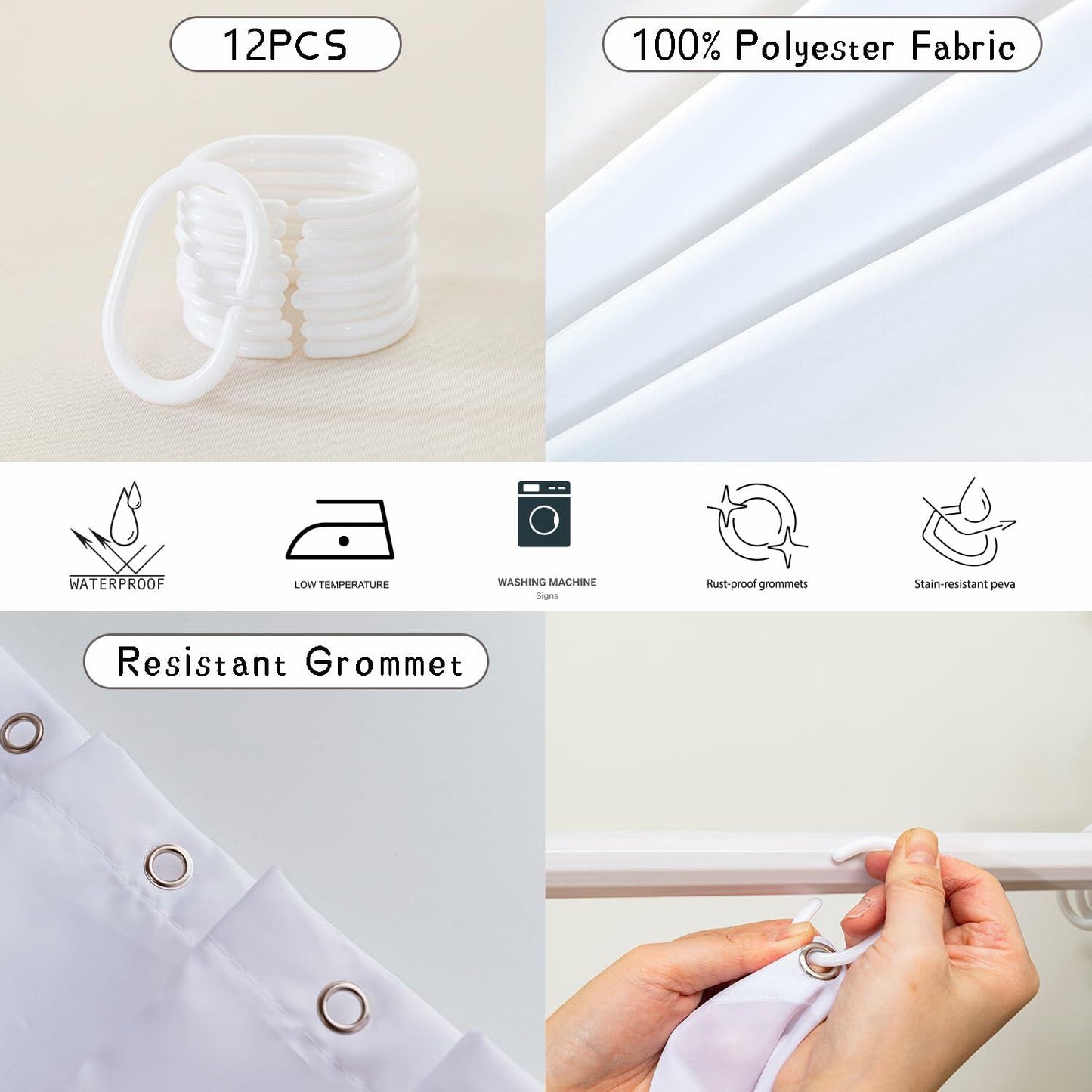 AILONEN 3D Printed White Kitten Shower Curtain 72x84 Blue Pink Floral Hooks