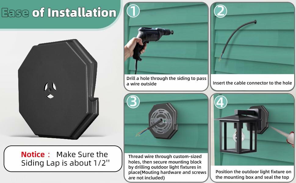 Qulity Vinyl Siding Mounting Block Octagon 1/2in Lap 4in Height Black 1 Pack