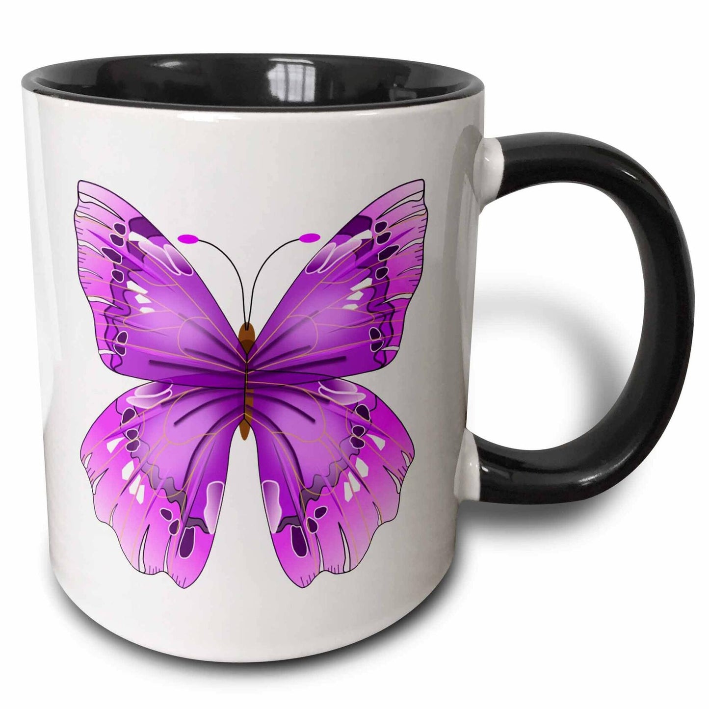 [Like_new] 3dRose Large Purple Butterfly Two Tone Black Mug 11 oz Multicolor