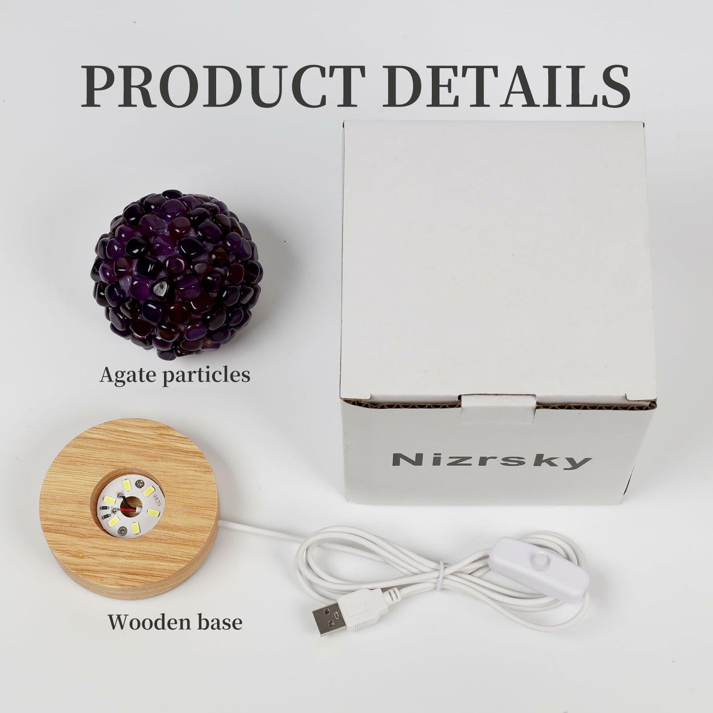 [Like_new] Nizrsky Crystal Night Light Home Decor Lamp Purple Agate 0.86lb