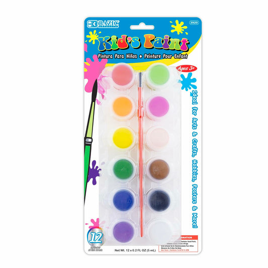 [Like_new] BAZIC Kid's Paint Set 12 Colors 60ml Non-Toxic Vibrant Colors 1-Pack