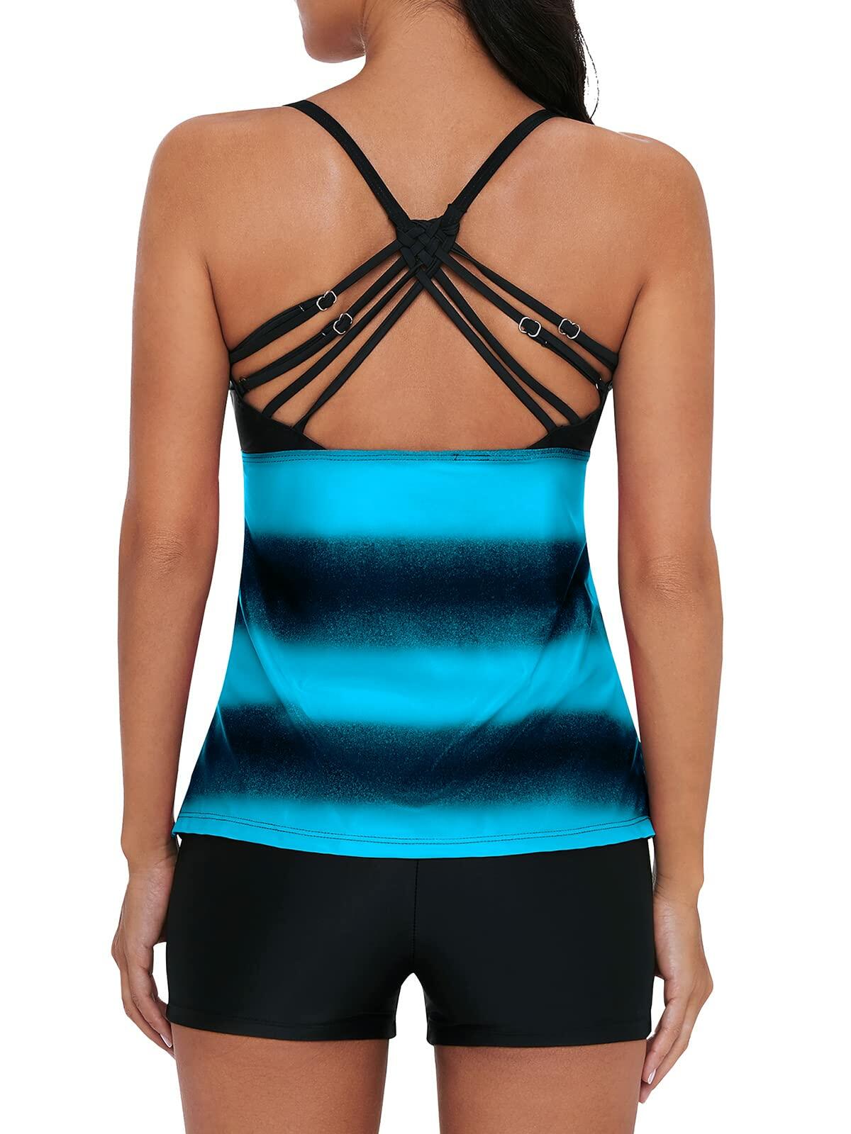 Century Star Tankini Swimsuit Retro Two Pieces Black Blue Size 14-16